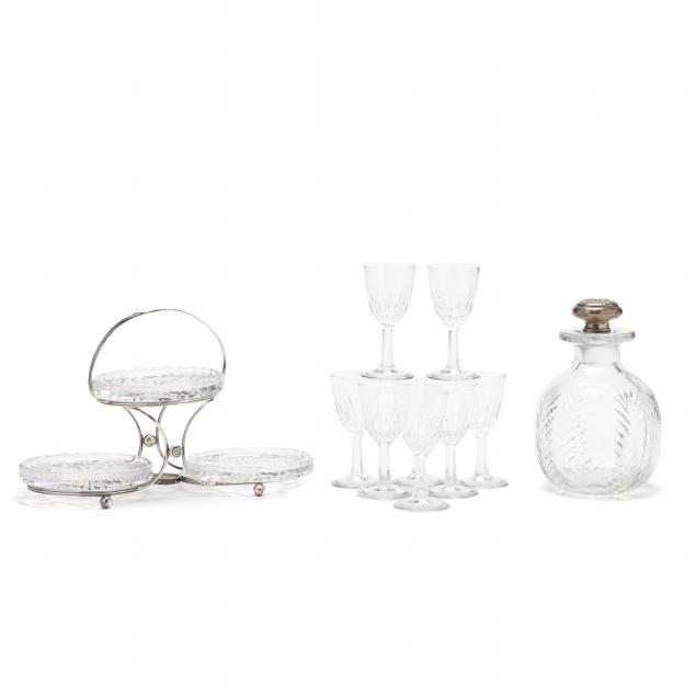 a-grouping-of-american-sterling-silver-and-glass-barware