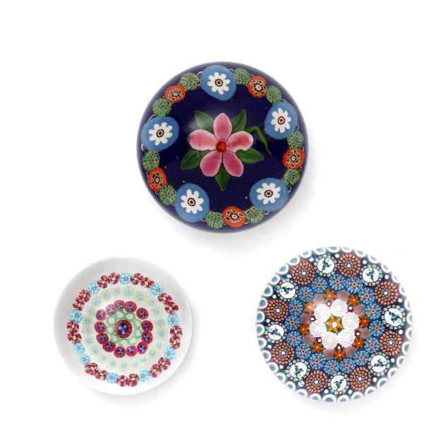 three-millefiori-glass-paperweights-including-baccarat