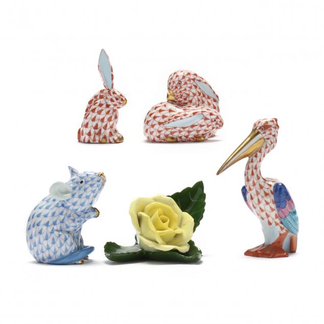 four-herend-porcelain-animal-figurines-and-a-card-holder