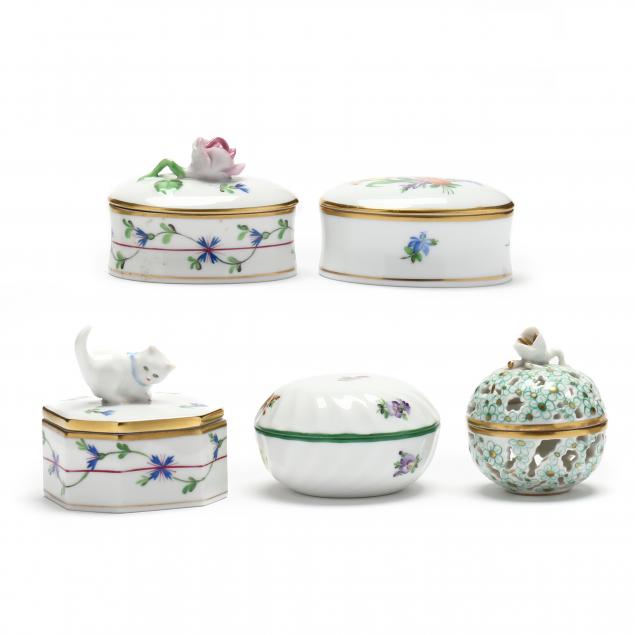 five-herend-porcelain-covered-trinket-boxes