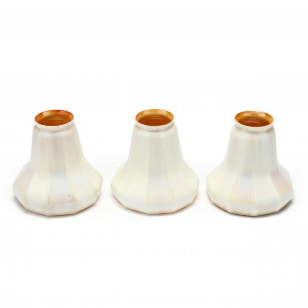 quezal-three-iridescent-glass-shades