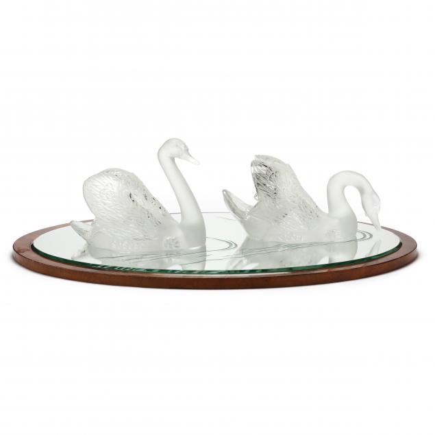 lalique-pair-of-large-crystal-swan-sculptures-with-mirror