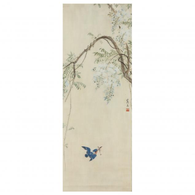 an-asian-painting-of-bird-and-flowers-on-silk