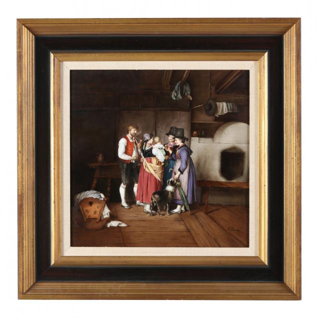 after-franz-defregger-german-1835-1921-signed-porcelain-plaque-of-i-the-visit-of-the-aunts-i