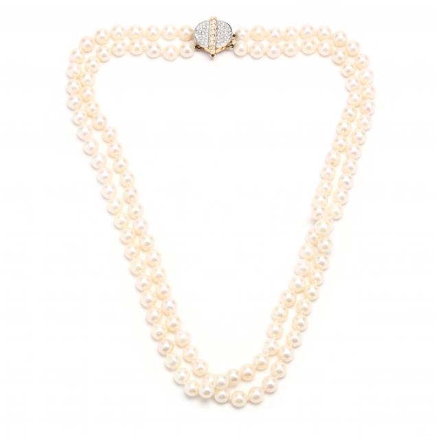 double-strand-pearl-necklace-with-convertible-pearl-and-diamond-clasp-brooch