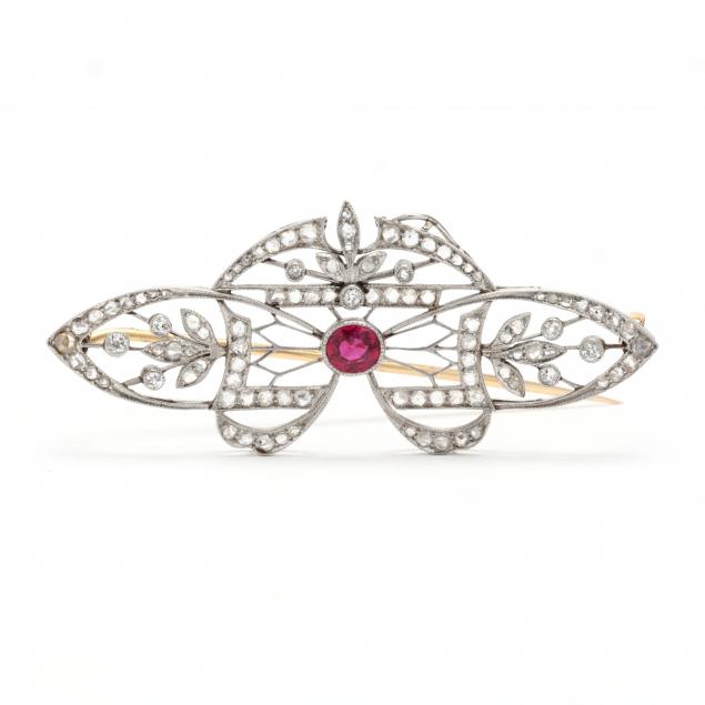 antique-platinum-burmese-ruby-and-diamond-brooch