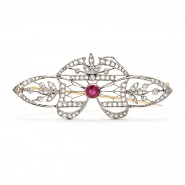 antique-platinum-burmese-ruby-and-diamond-brooch