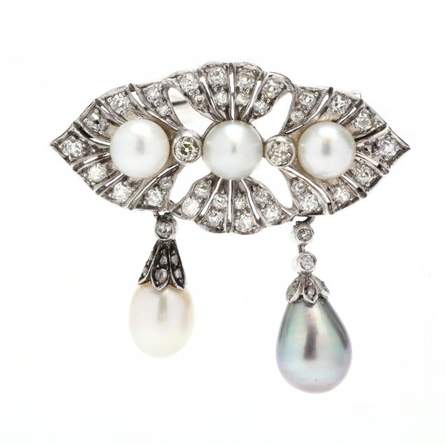 antique-white-gold-natural-pearl-and-diamond-brooch