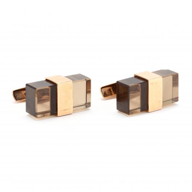 modernist-gold-and-smoky-quartz-cufflinks-finland