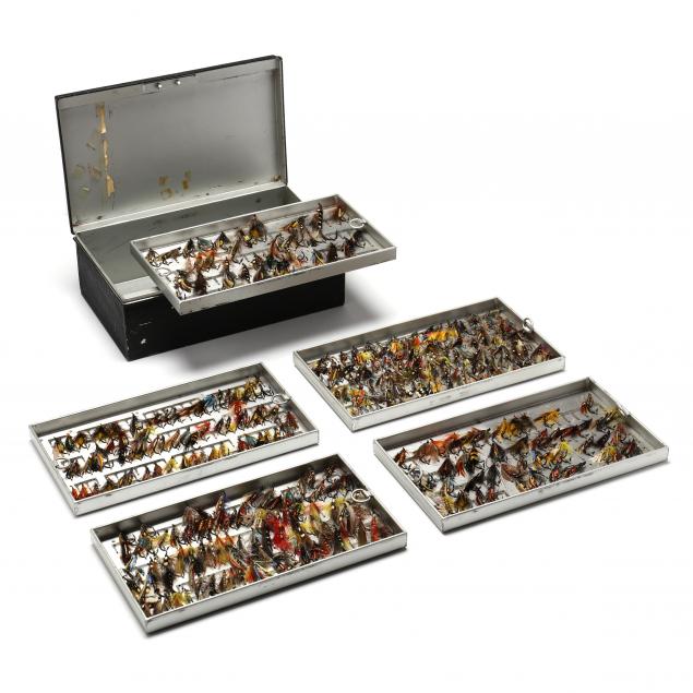 large-salmon-fly-collection-in-metal-storage-case