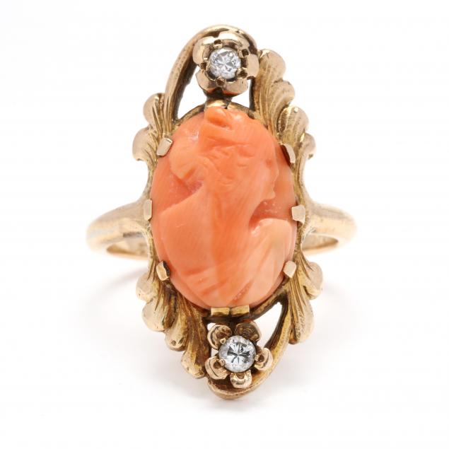 vintage-gold-coral-cameo-and-diamond-ring