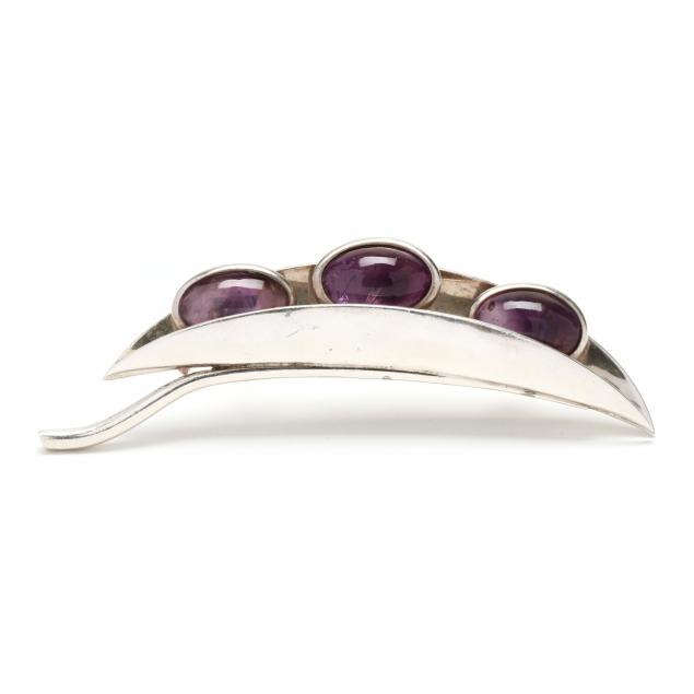 silver-and-amethyst-pea-pod-motif-brooch-antonio-pineda