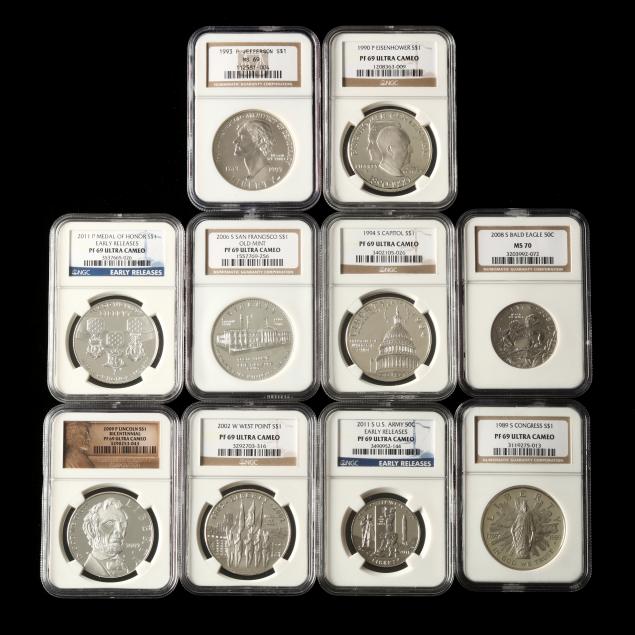 eight-commemorative-silver-dollars-and-two-commemorative-clad-halves