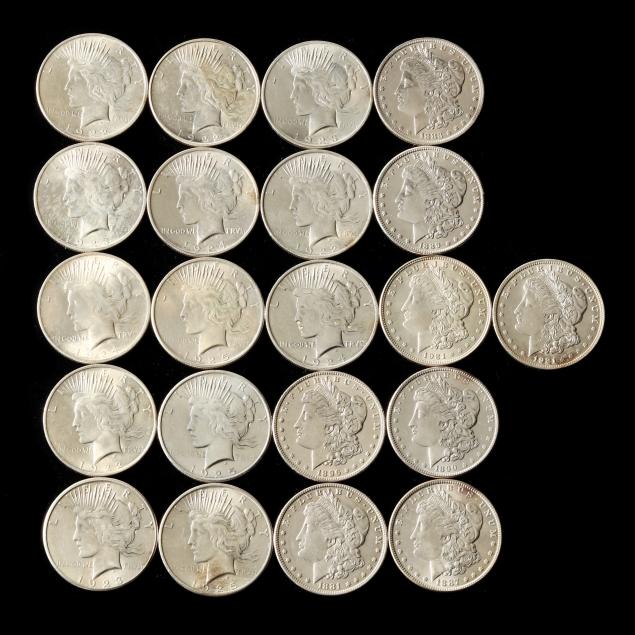 twenty-one-uncirculated-morgan-and-peace-silver-dollars