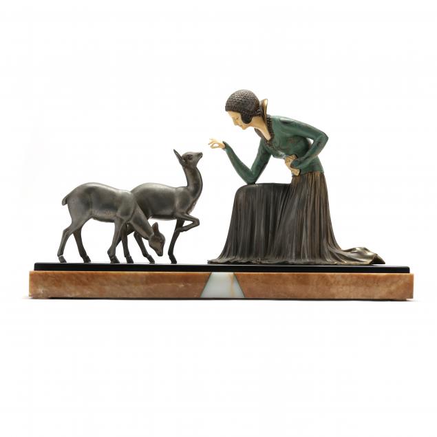 art-deco-figural-sculpture-of-woman-feeding-deer-signed-d-costan