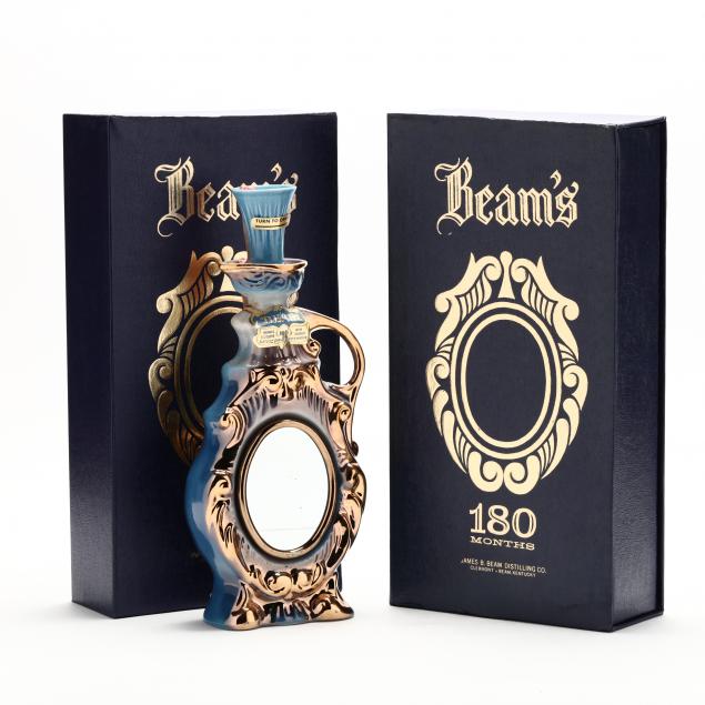beam-bourbon-whiskey-in-gold-cobalt-blue-decanters