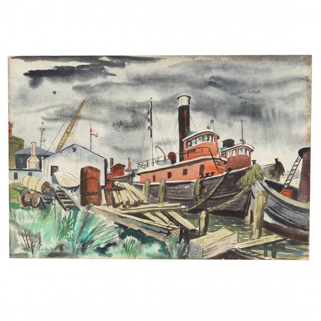 claude-howell-nc-1915-1997-harbor-scene-double-sided