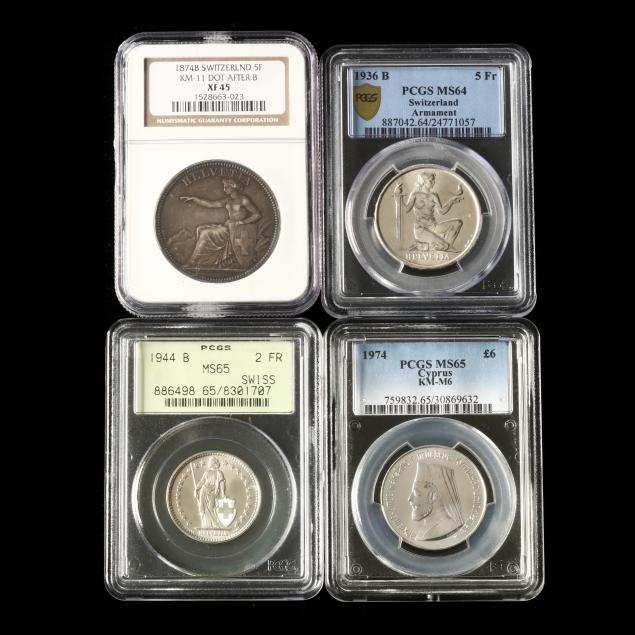 three-swiss-coins-and-a-cypriot-coin-all-graded