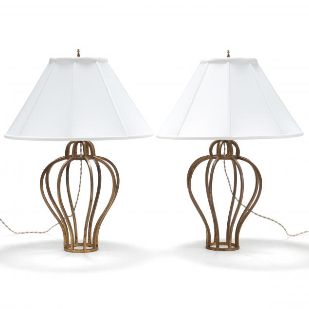 attributed-jean-royere-pair-of-french-gilt-cage-table-lamps