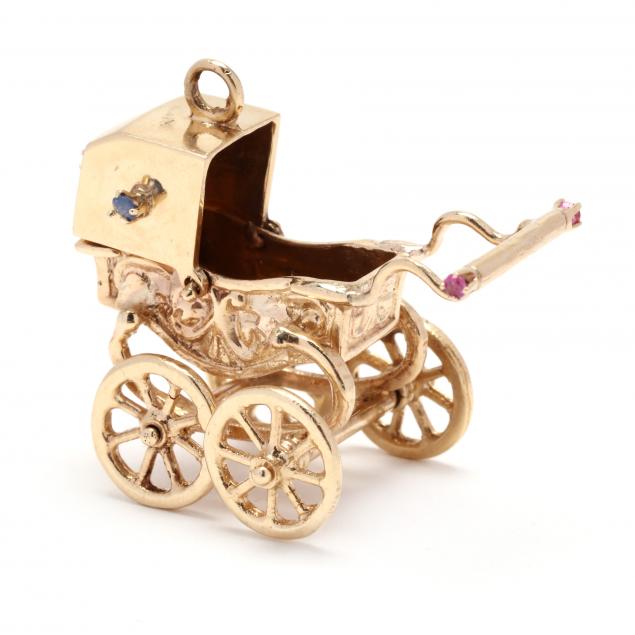 gold-and-gem-set-baby-carriage-charm