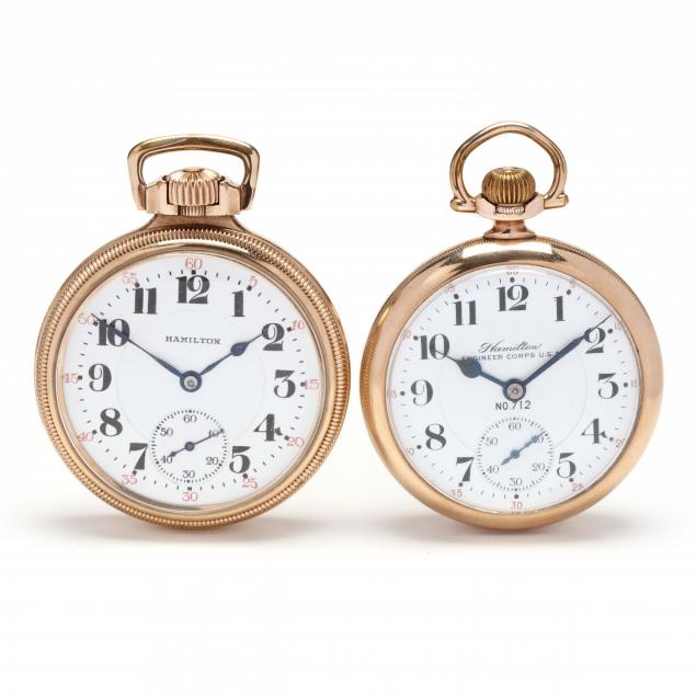 three-vintage-gold-filled-open-face-pocket-watches-hamilton