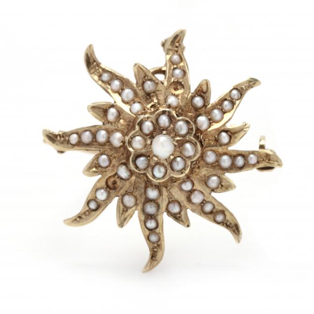 gold-and-pearl-sunburst-motif-pendant-brooch