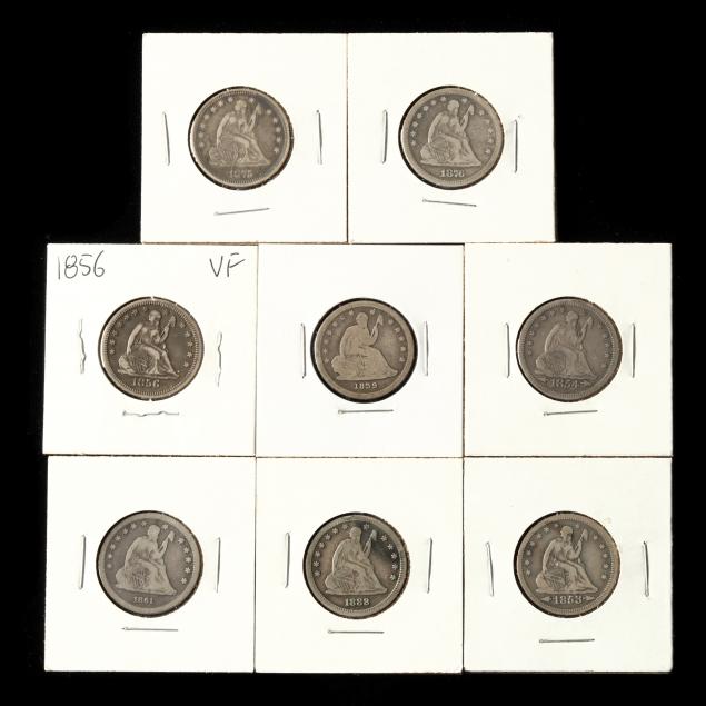 eight-8-circulated-liberty-seated-quarters-with-original-surfaces
