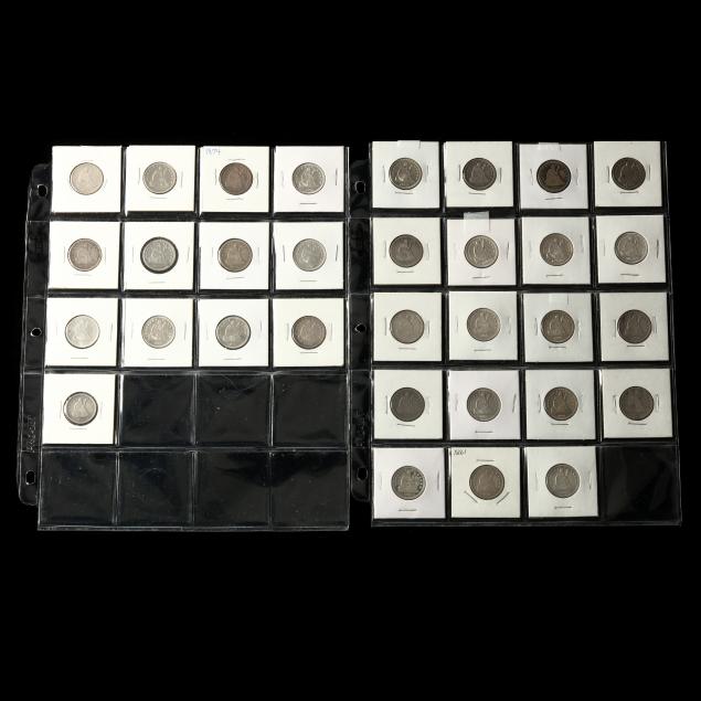 thirty-one-circulated-liberty-seated-quarters-and-a-twenty-cent-piece