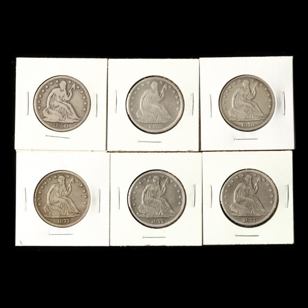 six-6-circulated-liberty-seated-half-dollars