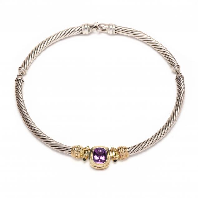 David Yurman Vintage Albion Gold and Silver Cushion Cut Amethyst Pendant  Enhancer at 1stDibs | david yurman amethyst necklace, david yurman amethyst  pendant, david yurman necklace amethyst