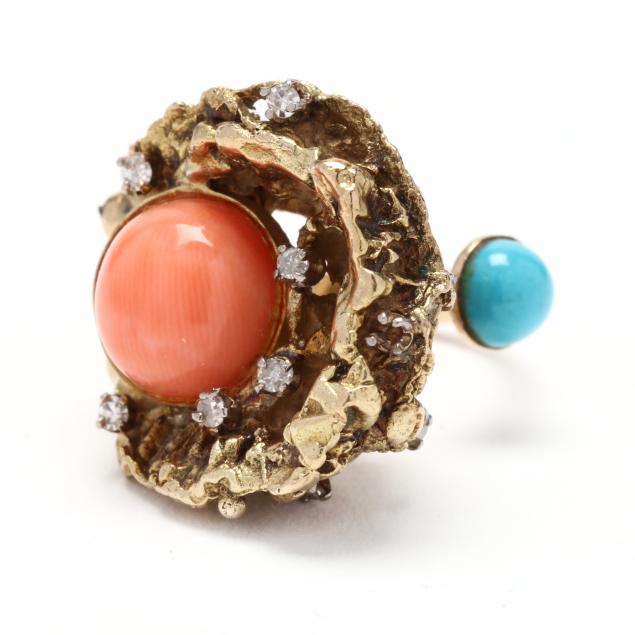 gold-coral-turquoise-and-diamond-ring