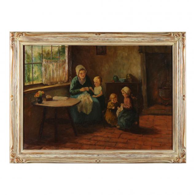 dutch-school-mid-20th-century-mother-and-children-in-an-interior