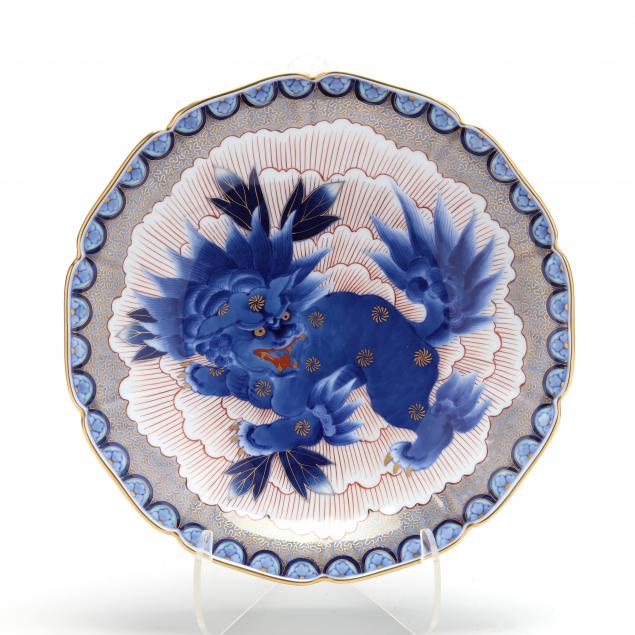 a-japanese-fukagawa-koransha-porcelain-dish-with-blue-shishi-foo-lion