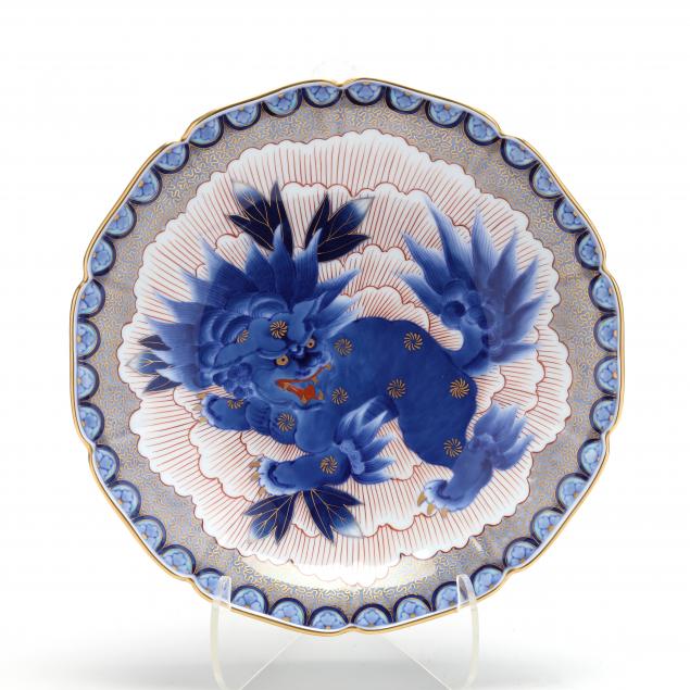 a-japanese-fukagawa-koransha-porcelain-dish-with-blue-shishi-foo-lion