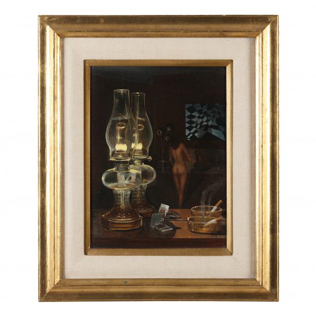 pete-peterson-american-1931-2002-mirrored-still-life-with-lamp-and-cigarette