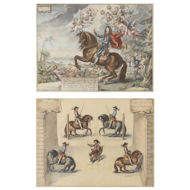two-early-equestrian-engravings-from-i-methode-et-invention-nouvelle-de-dresser-les-chevaux-a-new-method-and-extraordinary-invention-to-school-horses-i