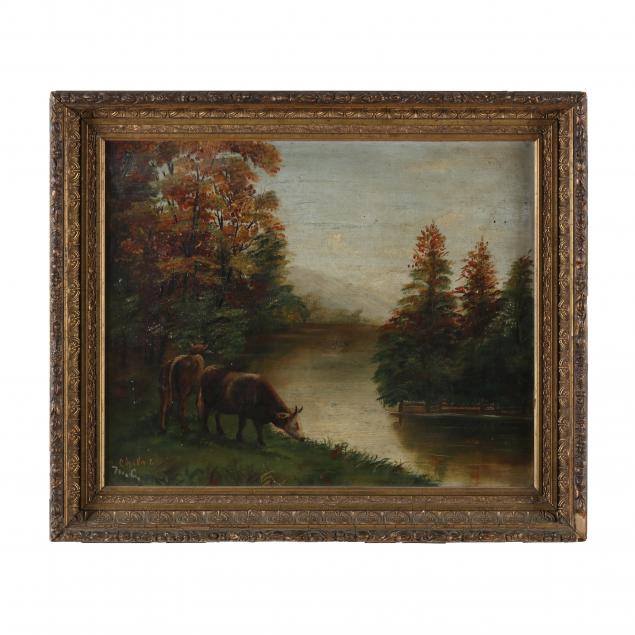 american-folk-art-painting-of-cows-watering-19th-century