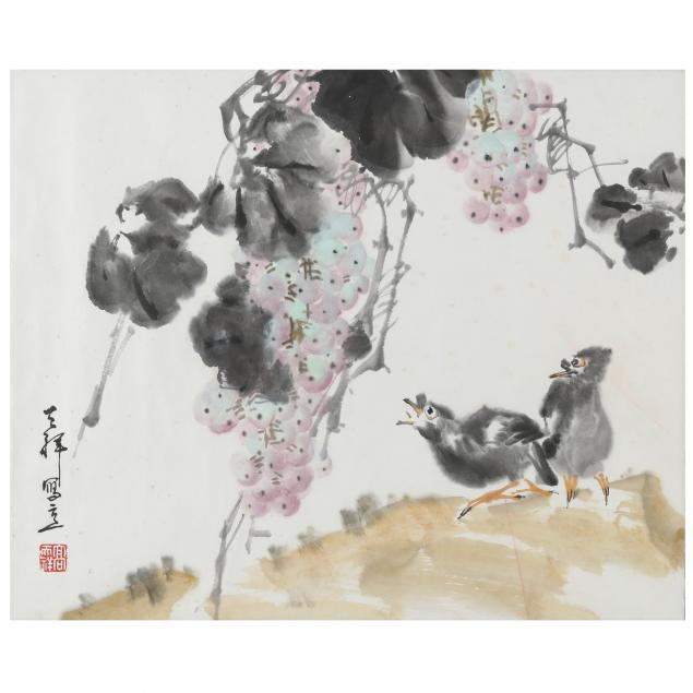 a-chinese-painting-of-birds-and-grapes