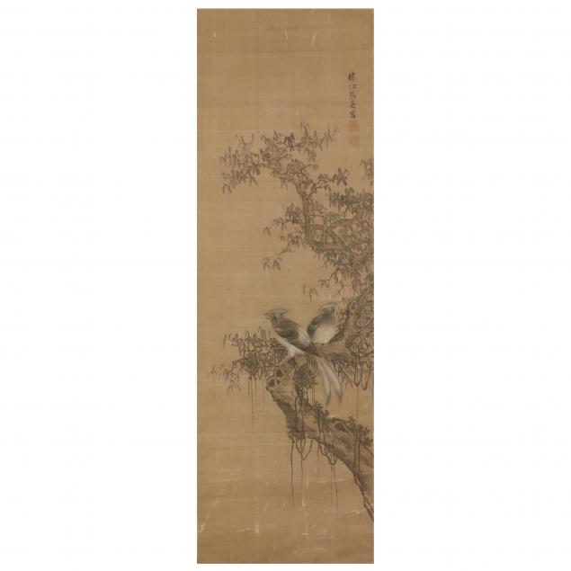 a-chinese-painting-on-silk-of-two-birds