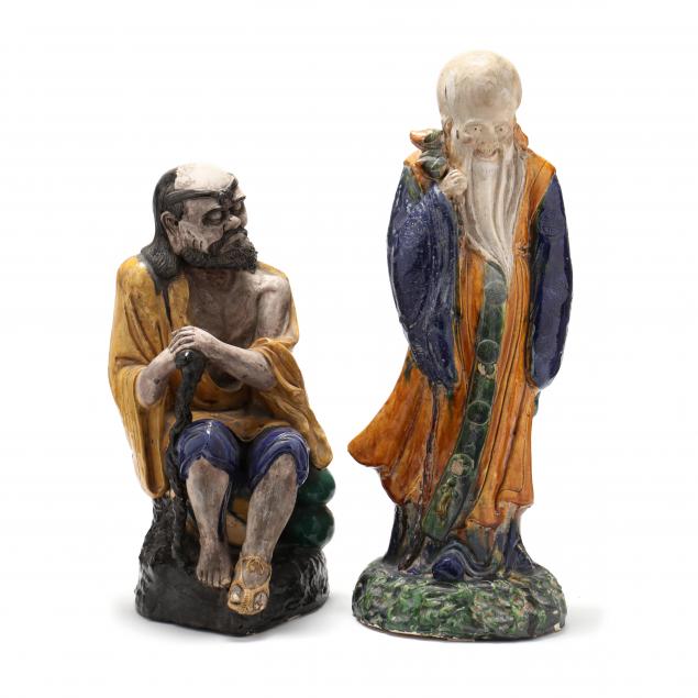 two-large-chinese-ceramic-mudman-style-daoist-immortal-figures