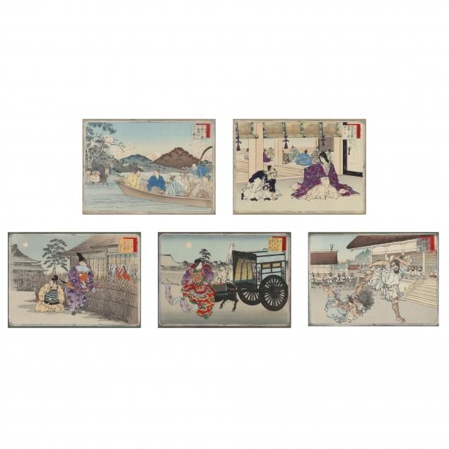 ginko-adachi-japanese-act-1870-1900-five-woodblock-prints