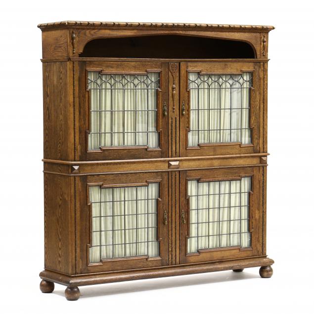 edwardian-oak-and-leaded-glass-bookcase