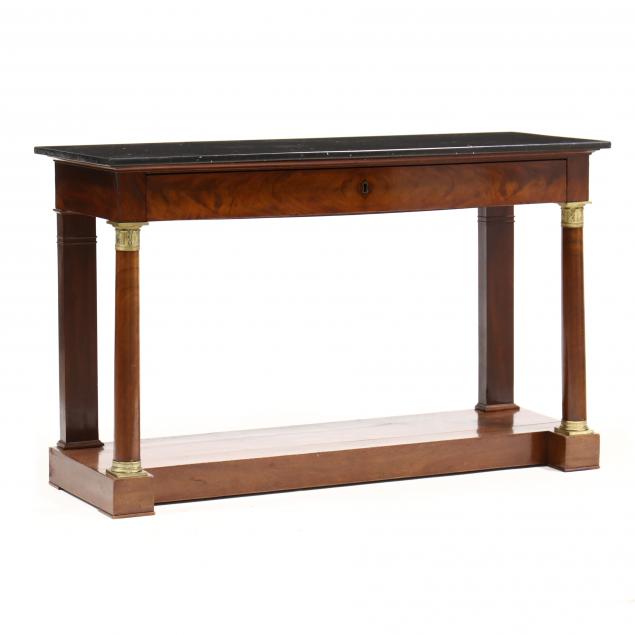 continental-neoclassical-mahogany-marble-top-console-table