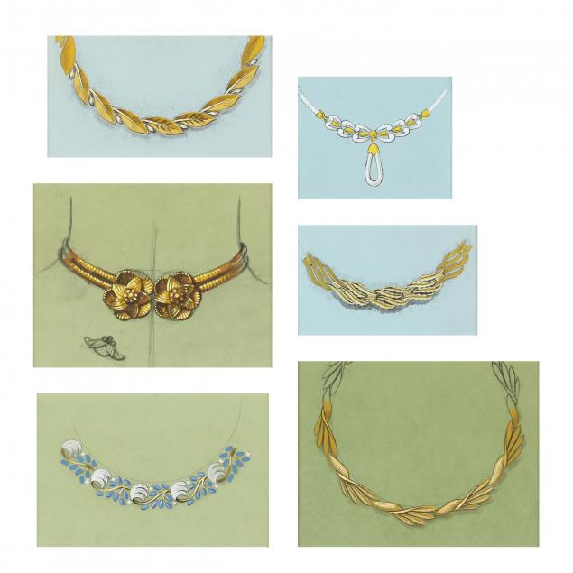 collection-of-five-original-costume-jewelry-illustrations-by-trifari