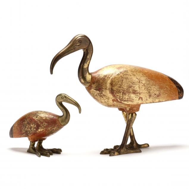 sarreid-ltd-pair-of-midcentury-italian-ibis-brass-and-wood-sculptures