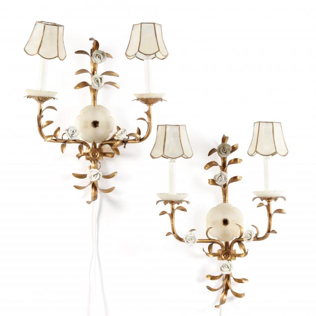 pair-of-italian-gilt-metal-and-alabaster-floral-sconces