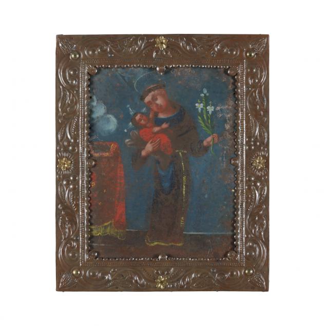 spanish-colonial-school-19th-century-framed-retablo-of-saint-anthony-of-padua