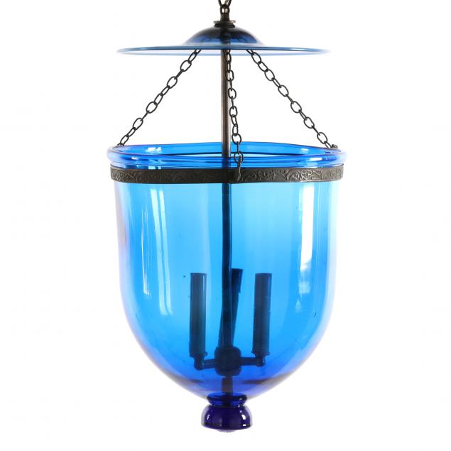 regency-style-blue-glass-smoke-bell-pendant-light