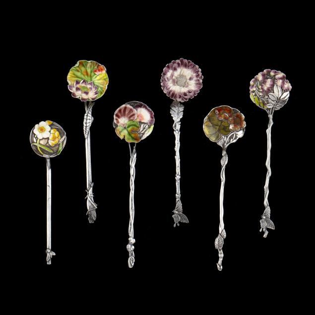 set-of-six-japanese-meiji-period-enameled-silver-spoons