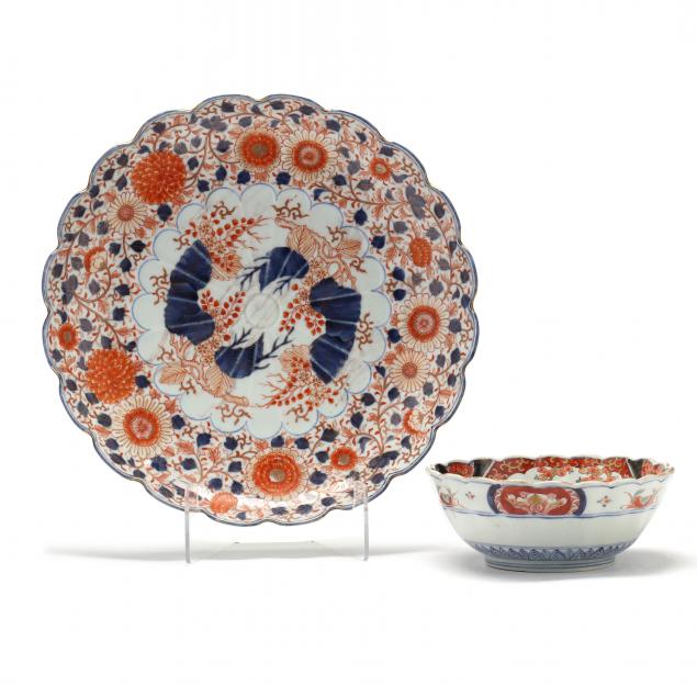 a-japanese-fukagawa-koransha-scalloped-imari-charger-and-imari-bowl